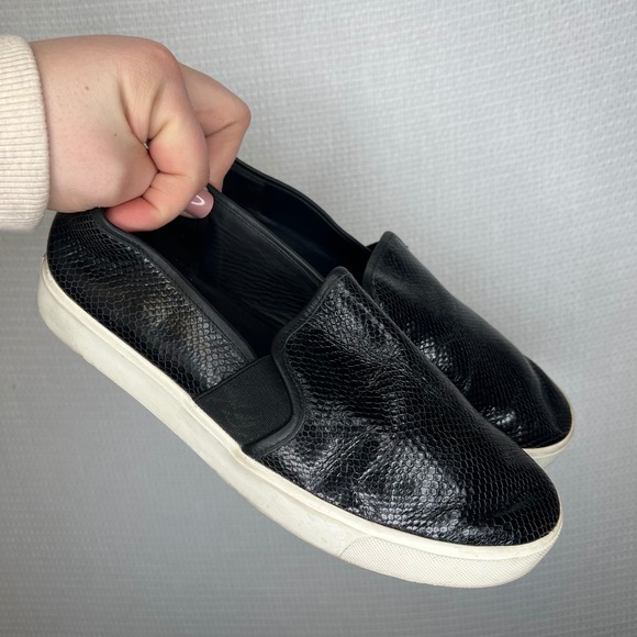 Vince Shoes - Vince Blair Black Snake Embossed Leather Slip On Sneakers Women 7.5 M EUR 37.5